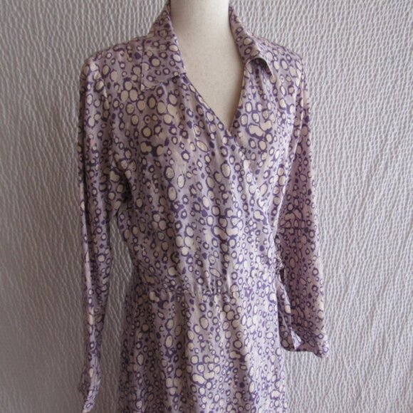 Bob Mackie 100% Silk Wrap Dress 10 Purple White Graphic Print New M Abstract - Picture 5 of 13